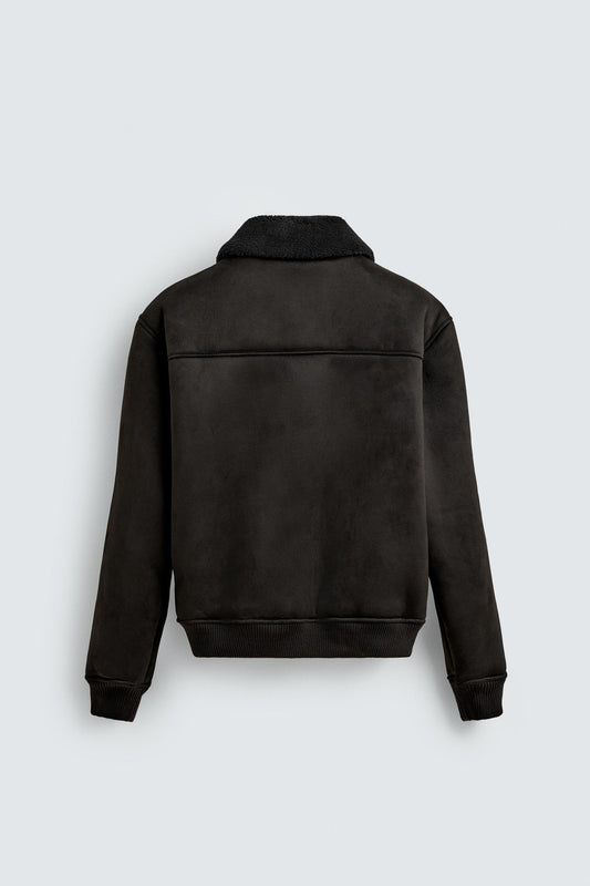 FAUX SUEDE JACKET WITH FAUX SHEARLING