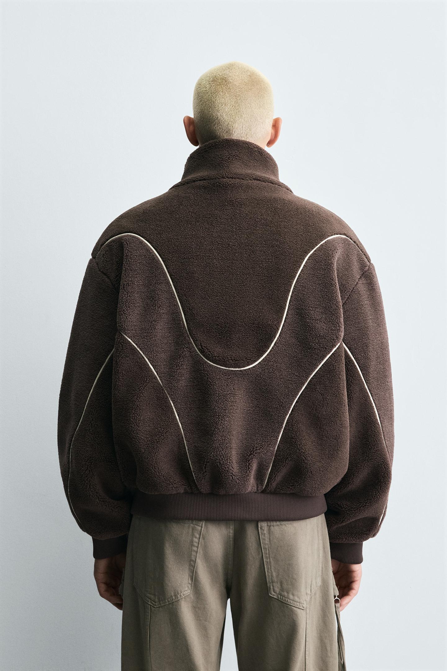 CONTRAST FAUX SHEARLING JACKET