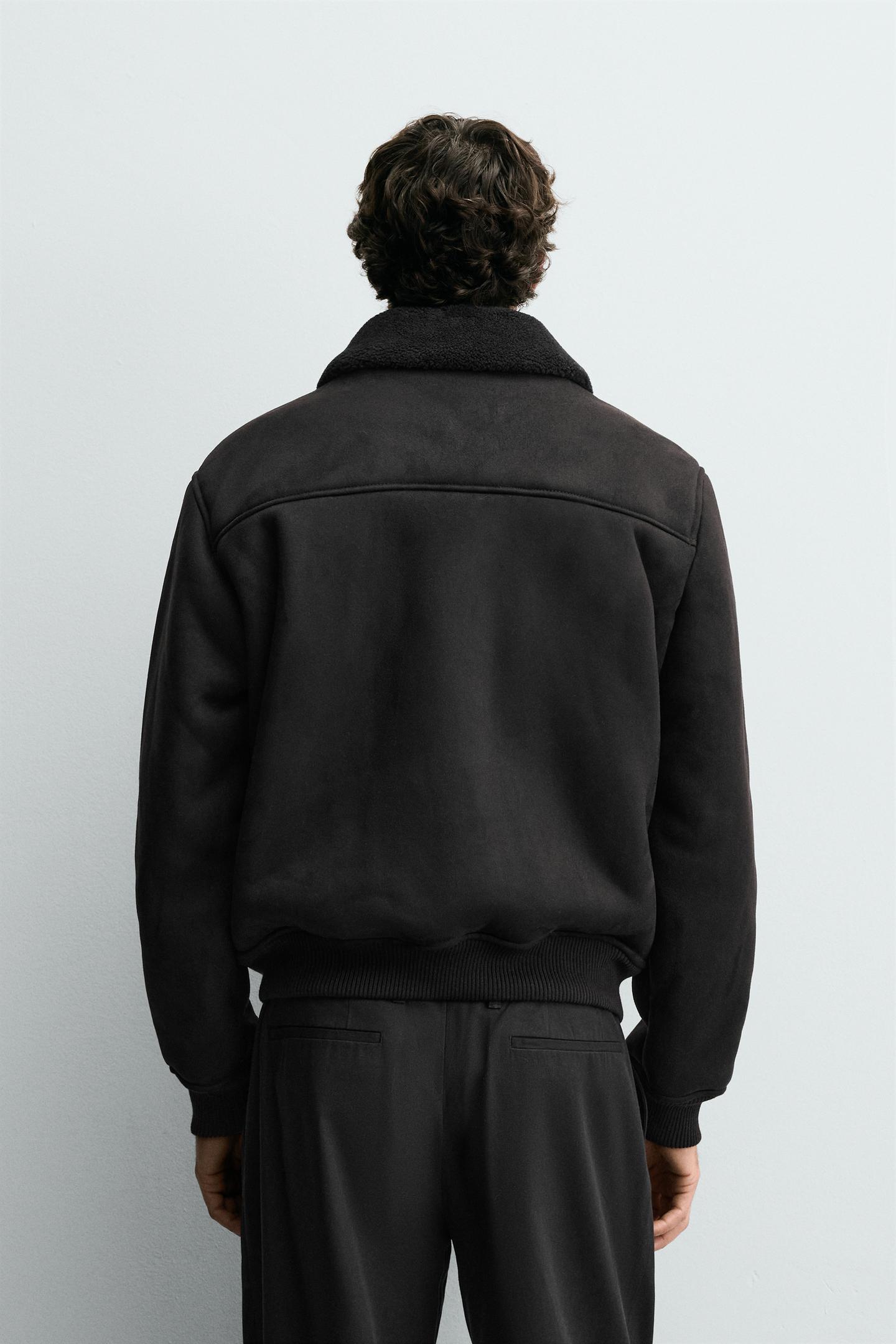 FAUX SUEDE JACKET WITH FAUX SHEARLING